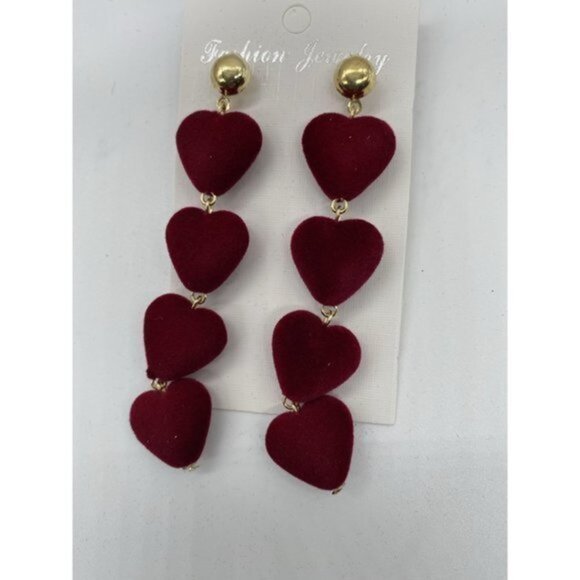 Plush Hearts Dangle Earrings - Picture 1 of 5